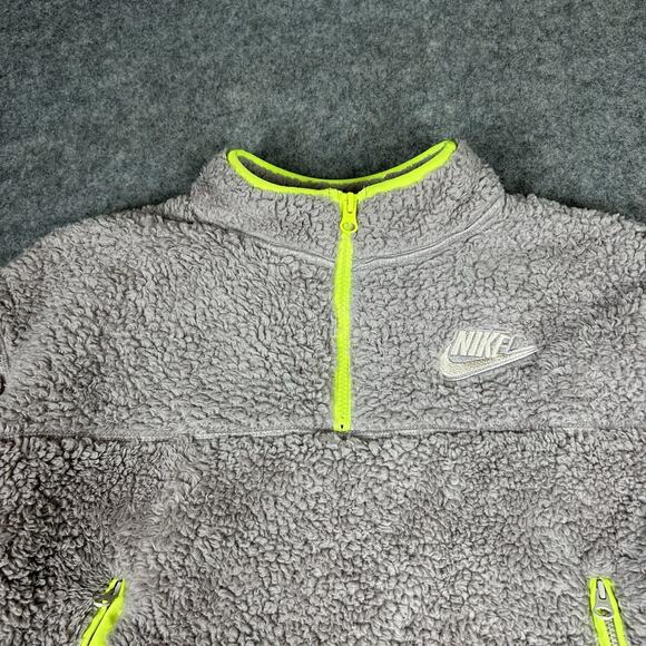 Nike Jacket Women’s L Deep Pile Shaggy Swoosh Fleece Sherpa Crop Pullover Neon - Picture 3 of 8